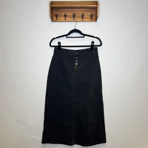 BLISS Black‎ Denim Button Front Midi Skirt Utility Pockets Women's XS